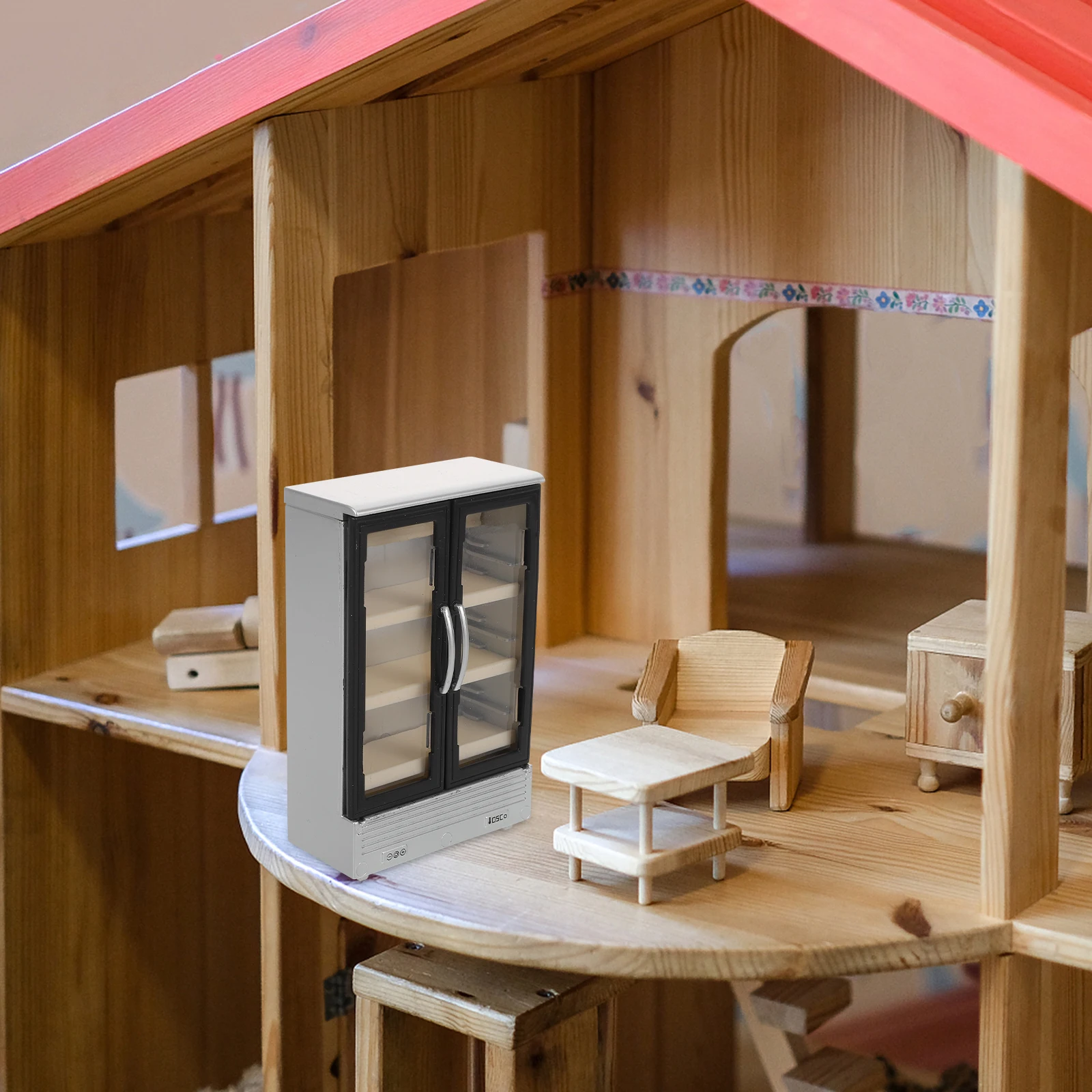 2-teilige Mini-Kühlschrank-Ornamente, Kühlschrank, Puppenhaus, Doppeltür, Kunststoffmöbel