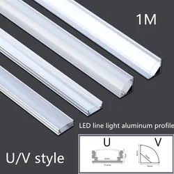 1M Silver LED Aluminum Channel V/U for Led Strip Transparent Milky Cover, led Aluminium Profile LED Bar Light Customize 10-30pcs