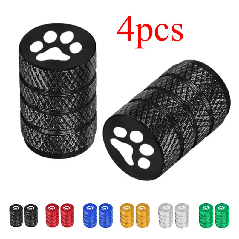 For Car Wheel Tire Valve Caps Tyre Rim Stem Covers Decor 4pcs Paw Animal Dog Cat Cool Design Bear Foot Prints Footprint Emblem