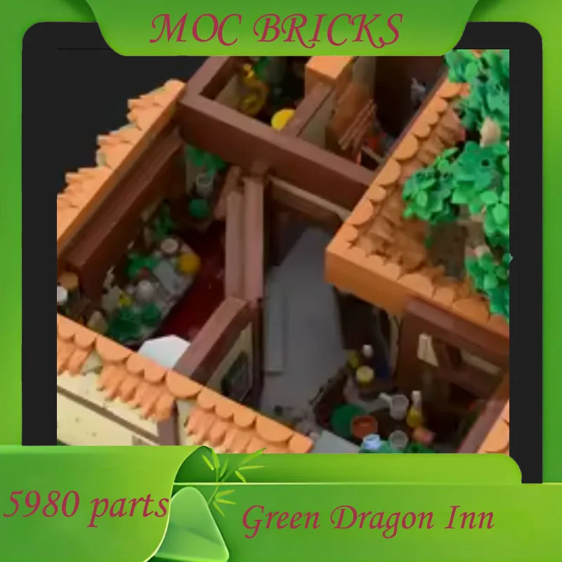 Personnalisé 5980 pièces vert Dragon Inn modulaire MOC créatif vue sur la rue modèle Architecture bricolage éducation assemblage modèle cadeaux d'anniversaire