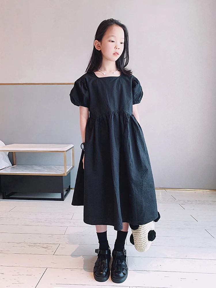 プリンセスドレス-夏の新作-バブルスリーブ-子供服-韓国風-大きな子供用ドレス-子供用セレモニードレス