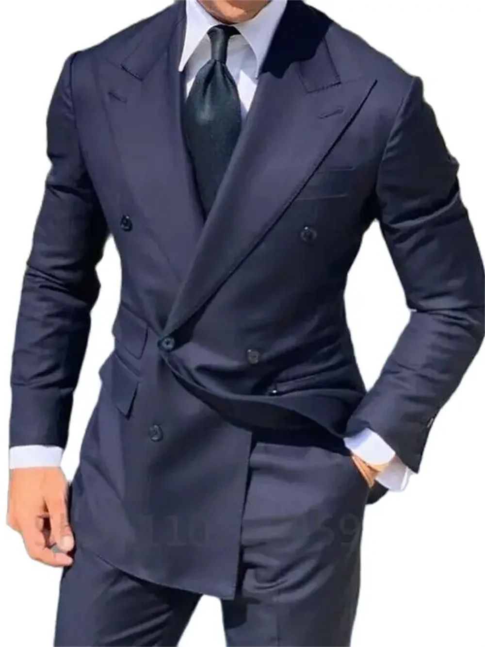 1 Piece Navy Blue Double Breasted Jacket Only Costume Homme Men Suits Tuxedo Groom Wedding Slim Fit Terno Masculino Blazer