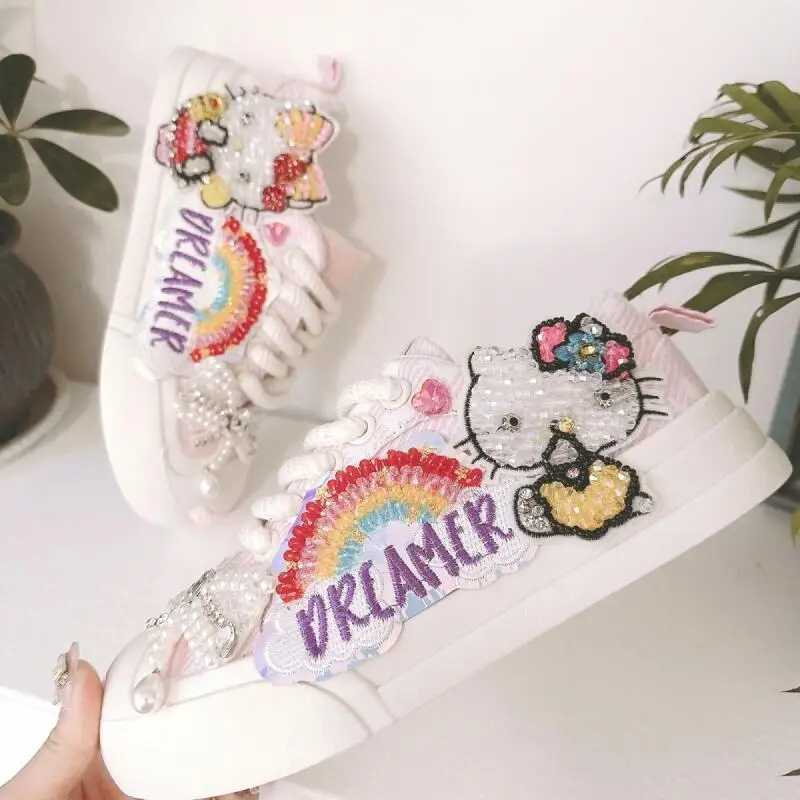 

Sanrio Hello Kittye Women's Thick Sole Versatile Casual Spring New Pink Low Cut Sneakers Sweet Girl Festival Gift