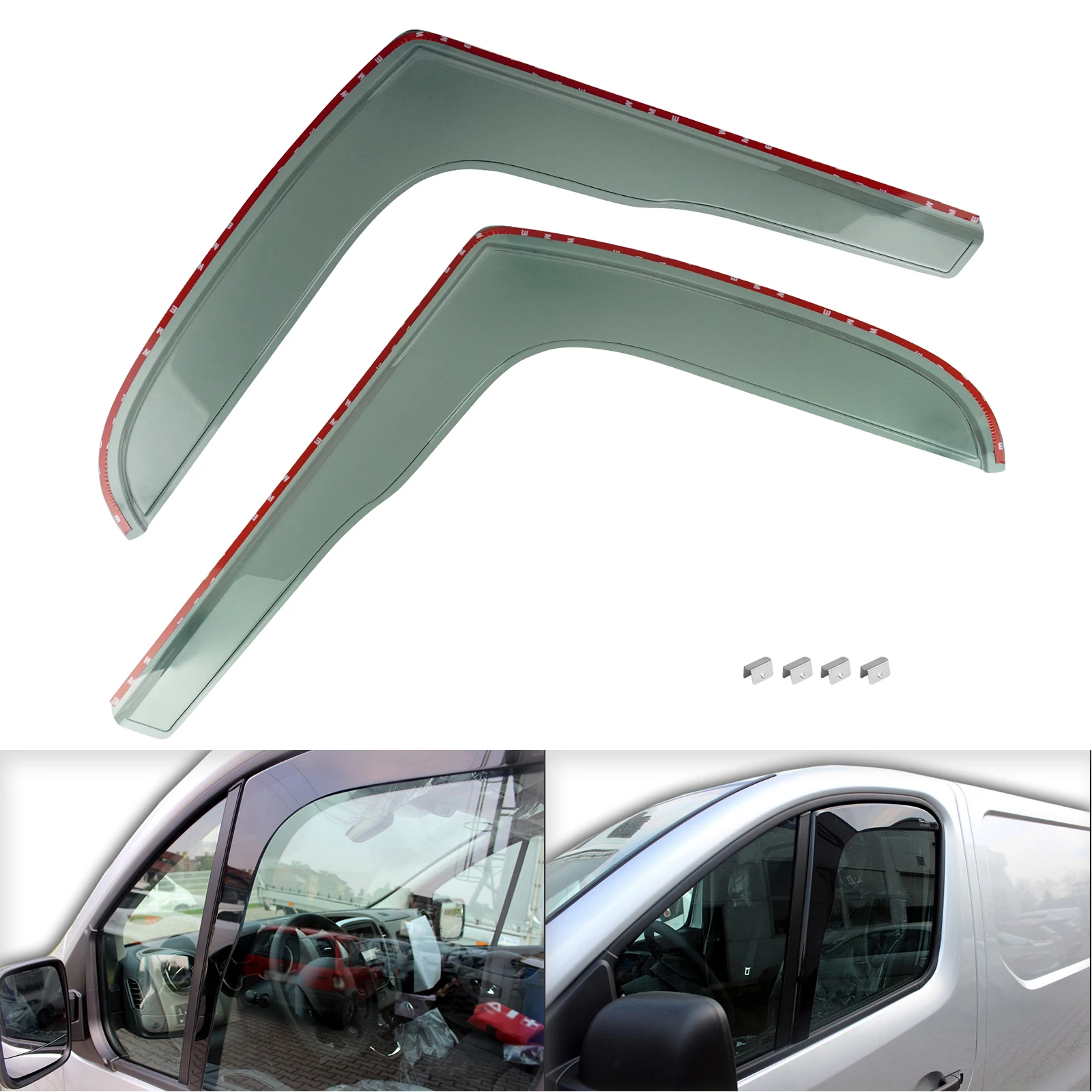 Image of Für Renault Trafic III MK3 2014-2024 Getönte Transparente Wind-Regen-Sonnenschutz-Deflektoren L-Form