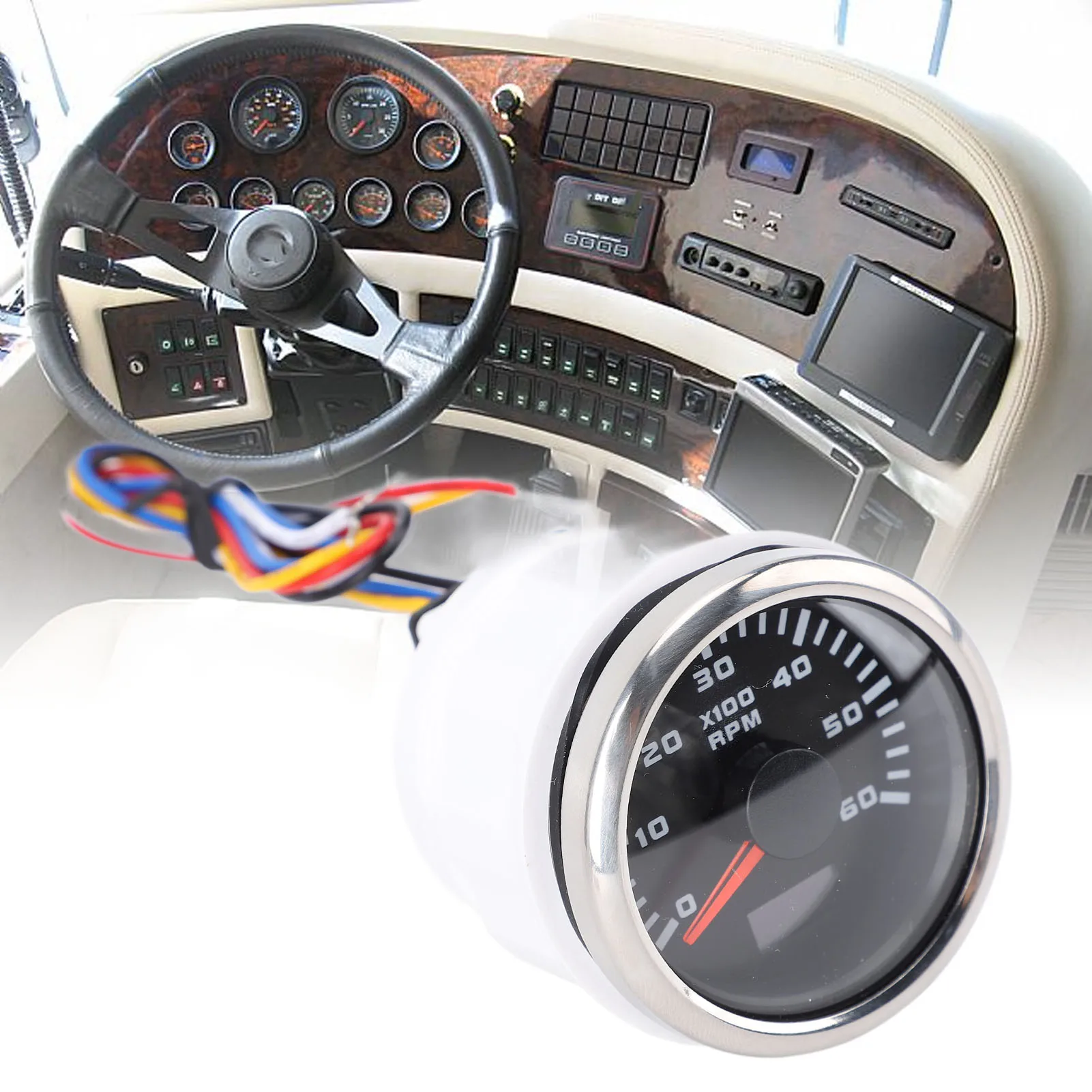 Tachometr samochodowy 52mm 2 cale 6000RPM z licznikiem motogodzin, 7-kolorowe podświetlenie, zestaw miernika obrotów do ciężarówki, traktora, samochodu, kampera, łodzi, nowy