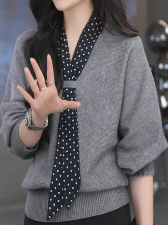 

Women's Loose Long Sve V-Ne Knitwear ey Sweater Autumn Winter Faionable Top Casual Versatile Comfortable Fit Knit irt