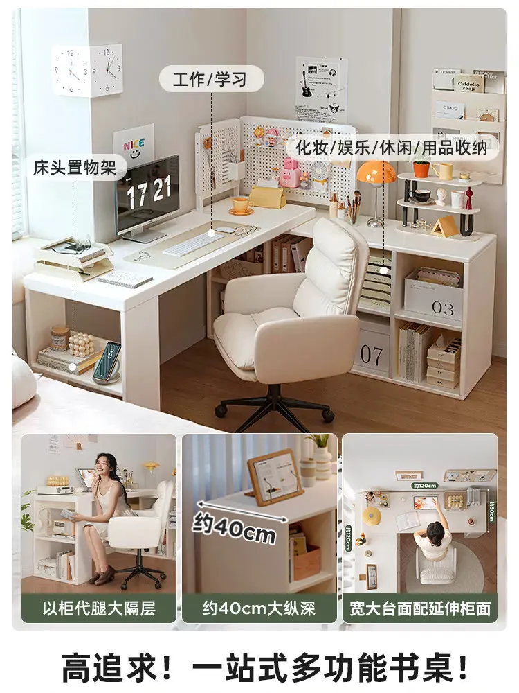 bay window table bedroom solid wood desk bookshelf integrated  window sill workbench long corner L-shaped computer