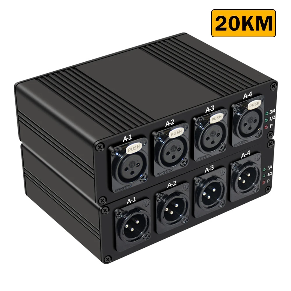 Prolongateur de fibre optique audio XLR, kit émetteur-récepteur audio, 4 canaux via SC, jusqu'à 20km 4 CH Bi-directional XLR Balanced Audio Fiber Optical Extender Over SC FC 20KM XLR Audio SC FC Transceiver and Receive