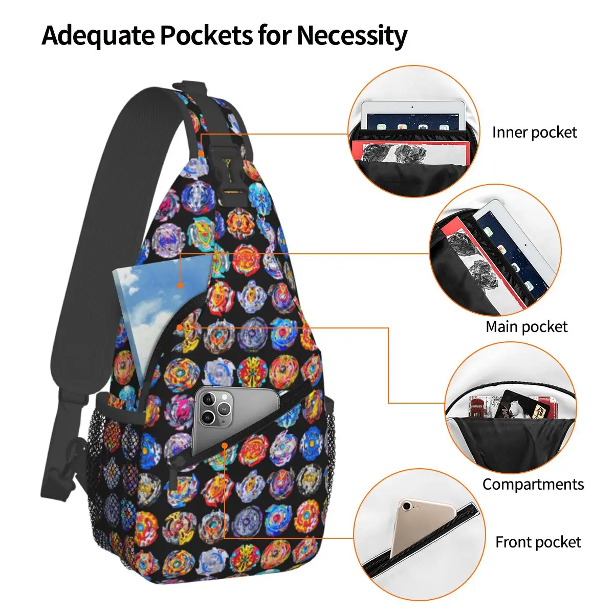 Beyblade Burst Chest Bag Men Sling Crossbody Backpack Chest Bag Travel Hiking Daypack Shoulder Bag