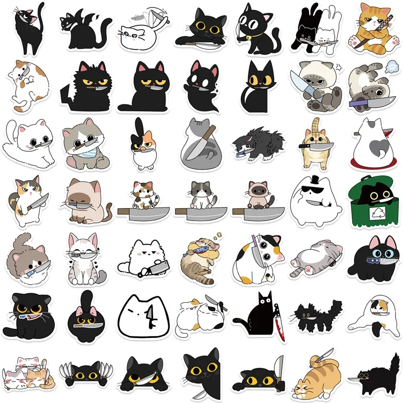 10/30/50PCS Kawaii Naughty Cat Colored PVC Sticker Aesthetic DIY Decoration Scrapbooking Supplies Hand Accounting