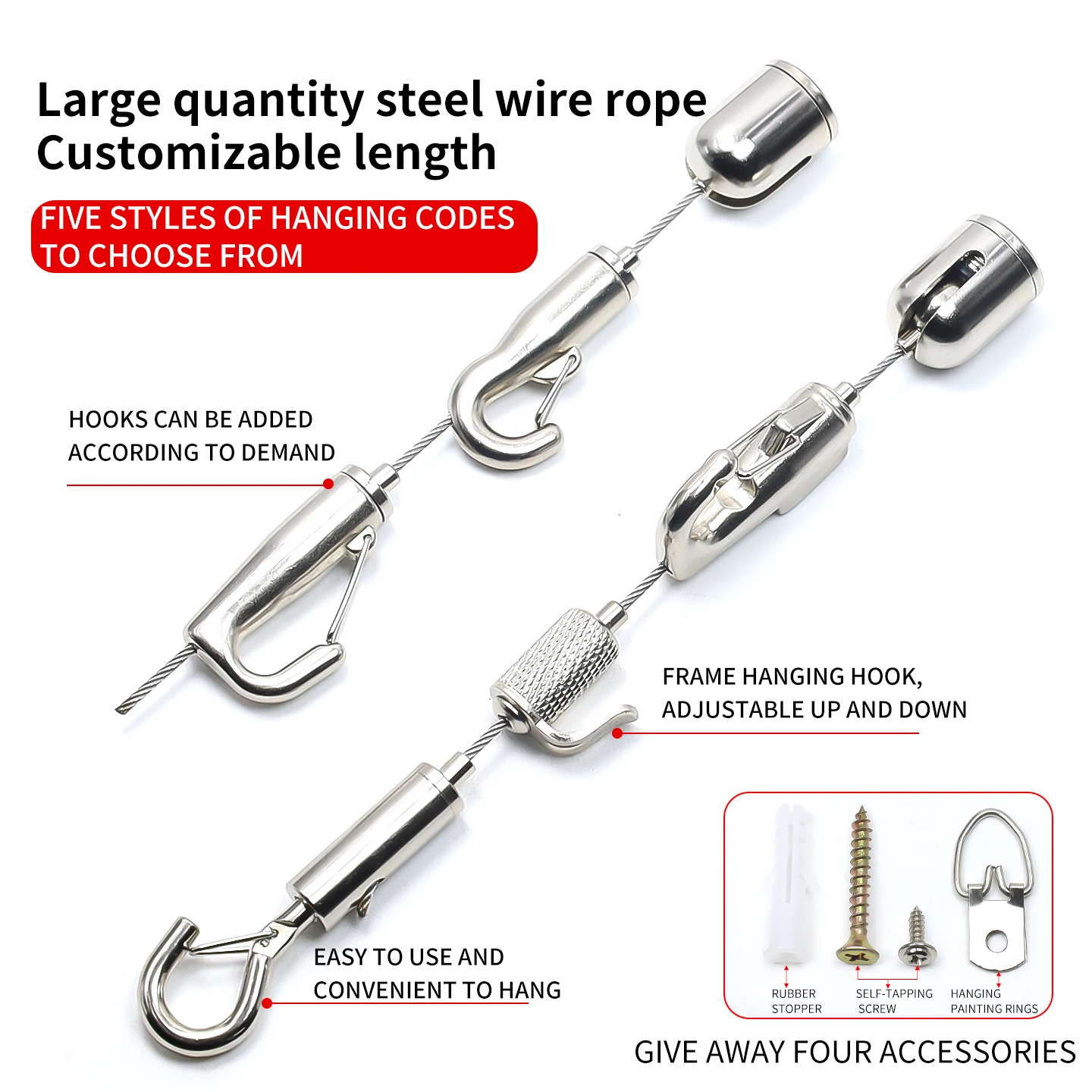 Picture 6: Steel Cable Frame Suspension Kit, 1.5mm Stainless Steel Wire Rope, Adjustable Metal Rope for Hanging Frame