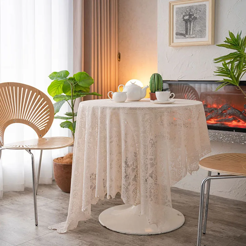 French Beaded Lace Embroidered Tablecloth Solid Multipurpose Decorative Table Cover for Home 2Pcs Light Easy-Care Home Textile