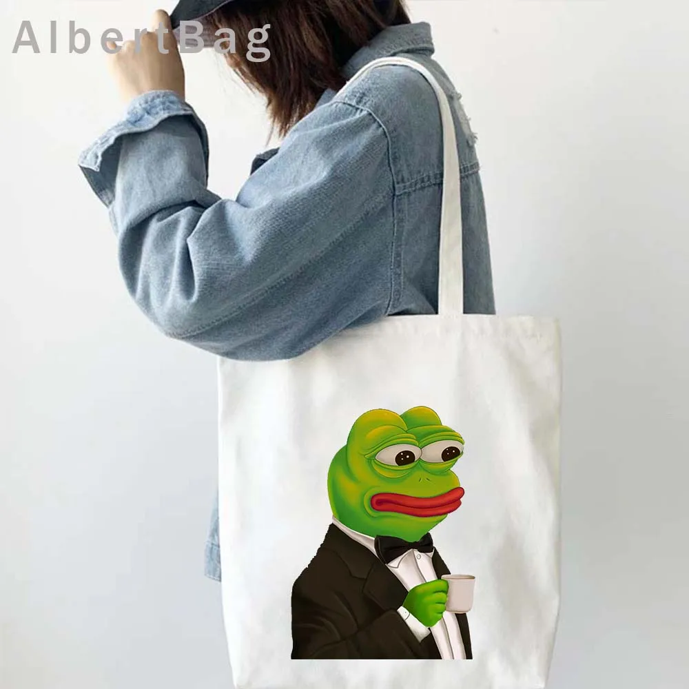 Funny Gift Animal Meme Hasbulla Khabib Cute Duck Coffee Frog Llama Cat Bear Shiba Fashion Canvas Tote Bag Cotton Shopper Handbag