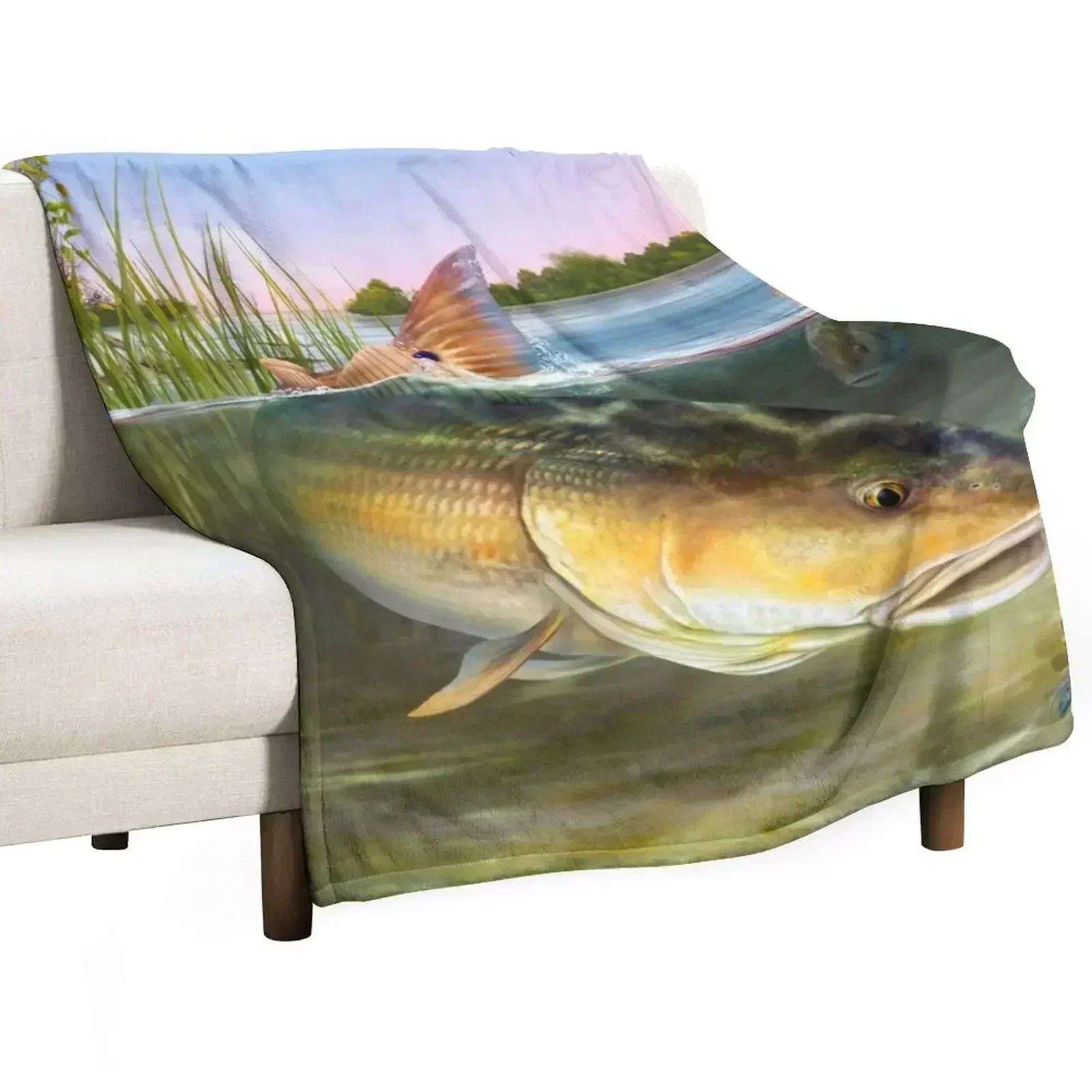 

Redfish in the Reeds Throw Blanket Bed linens Travel Cute Blankets