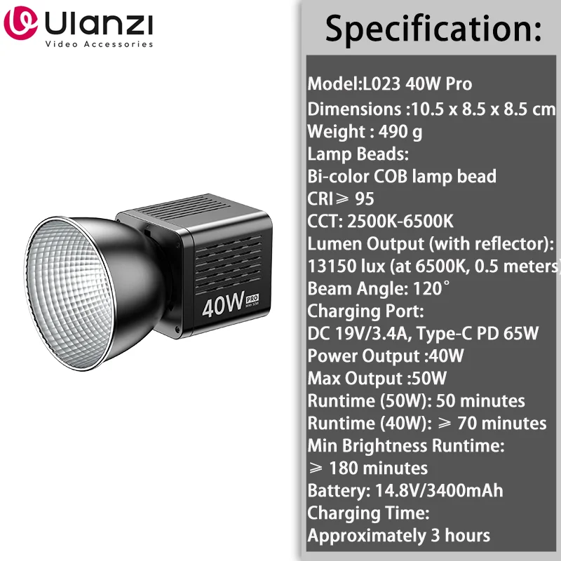 Ulanzi L023 40W Pro Bi-Color LED Video Light 2500K-6500K