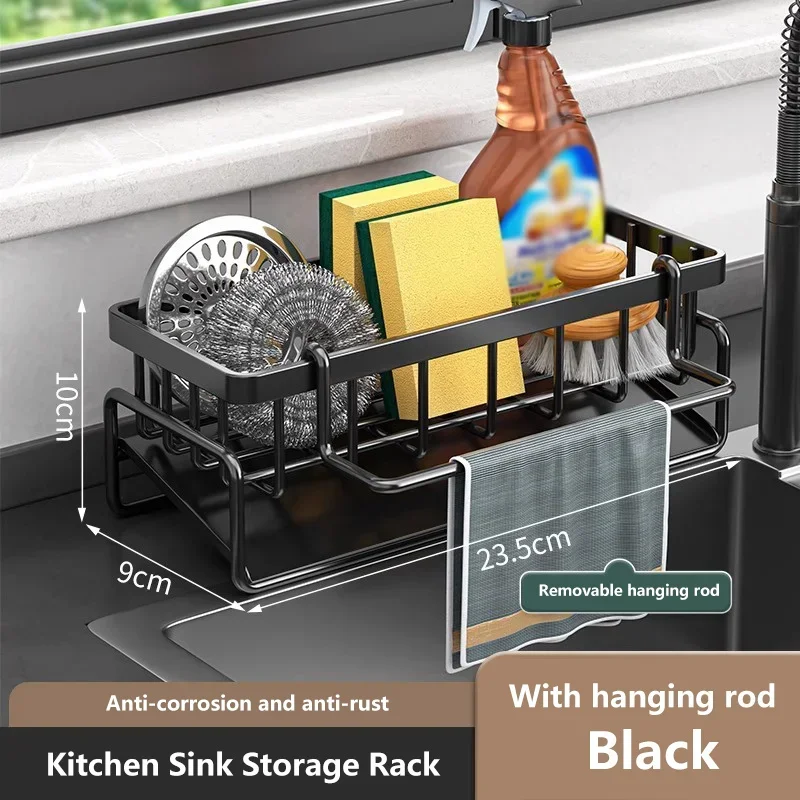 

Kitchen Stainless Steel Sink Kitchen Accessories Drain Rack Sponge Storage Faucet Holder Soap Drainer Towel Rack Shelf Organizer