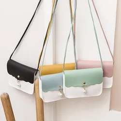 New Women Fashion Shoulder Bag Pearl Pendant Mini Crossbody Bag Casual Contrasting Color Small Square Bag Simple Handbag Gifts