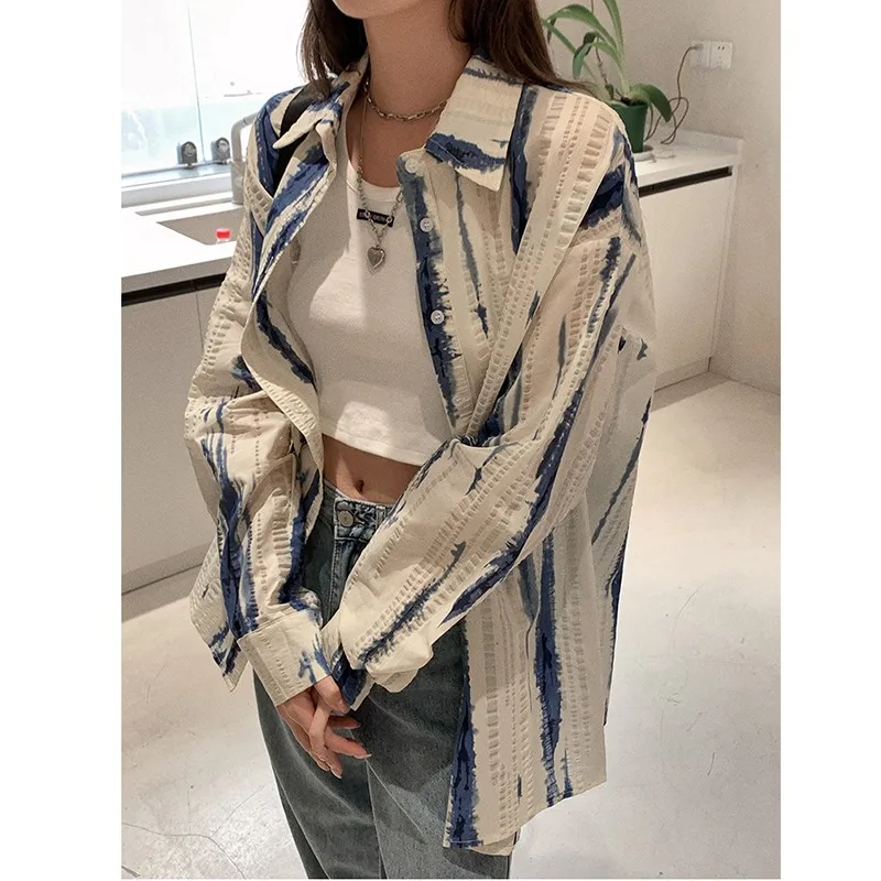 

2023 New Arrival Spring Autumn Fashion Women Loose Long Sleeve Pring Blouse Turn-down Collar Single Breasted Casual Shirts V34