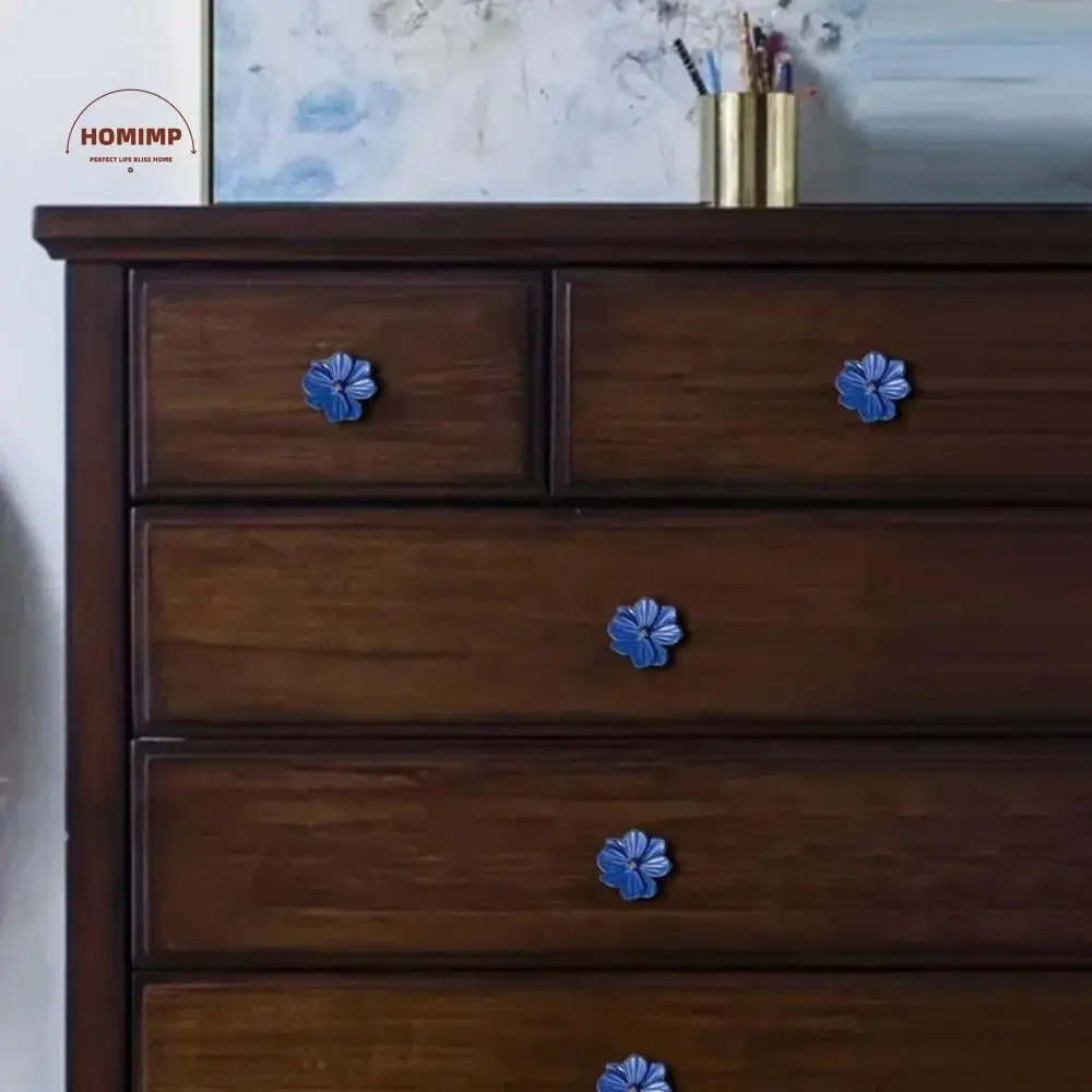 

6pcs Rust-Resistant Multi-colored flower doorknob Sturdy Easy-Grip Design Single Hole Pull Wear Resistance Cabinet Door Handle