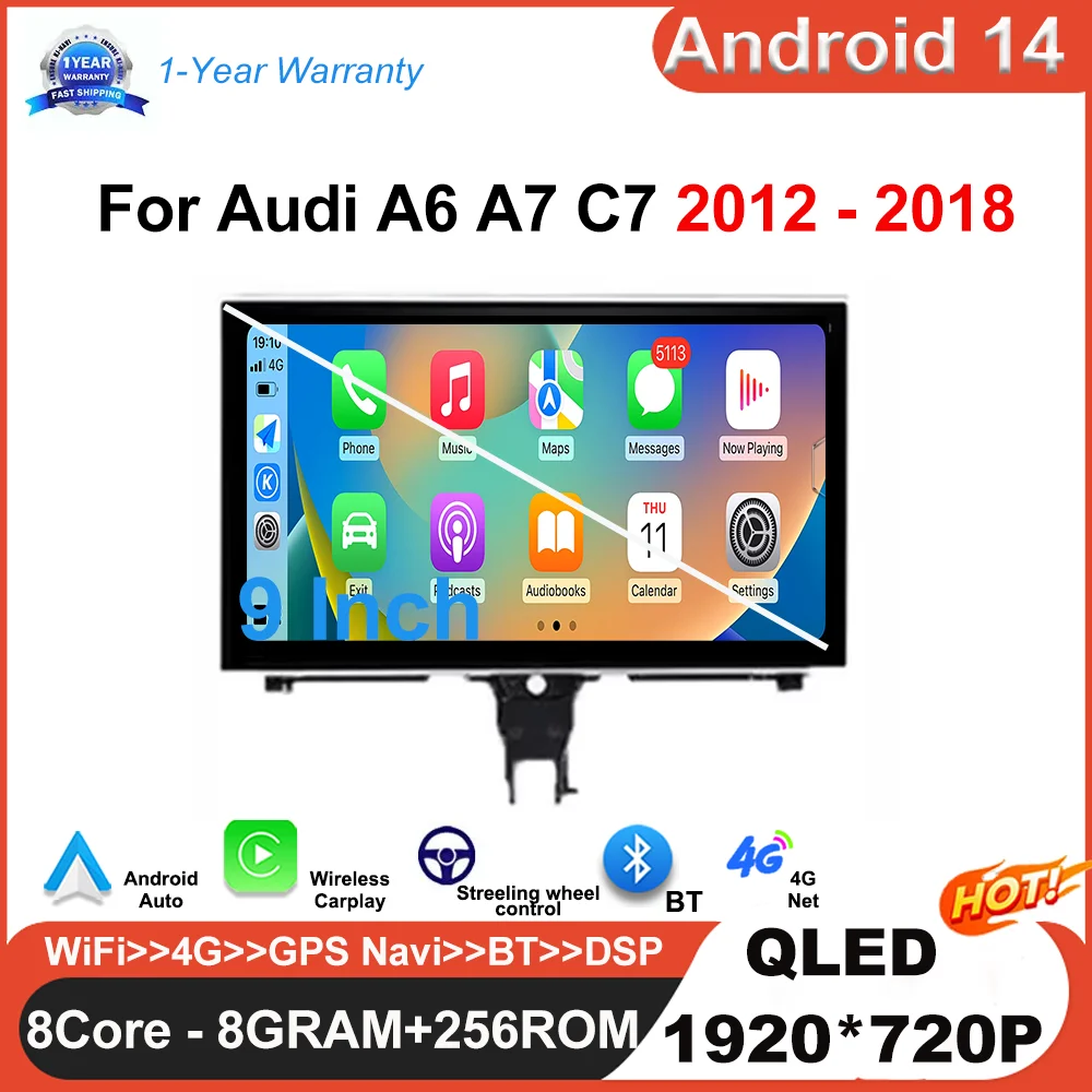 

Android 14 System Car Multimedia Stereo For Audi A6 C7 A7 2012-2018 WIFI 4G 8+128GB RAM Carplay IPS Touch Screen GPS Navi BT