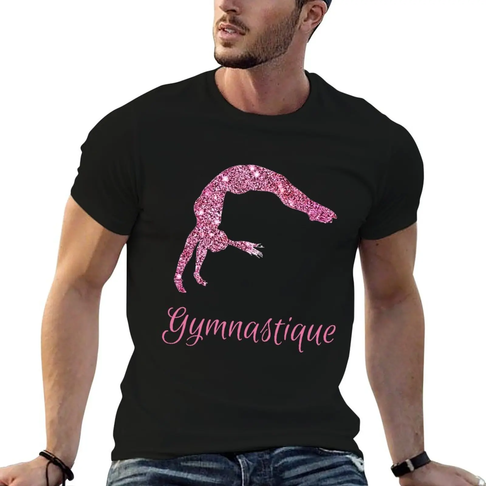 

Gymnastique (Gymnastics in French) Pink Shimmer Power Tumbling T-Shirt man graphic t shirt anime t shirts for man T-Shirt
