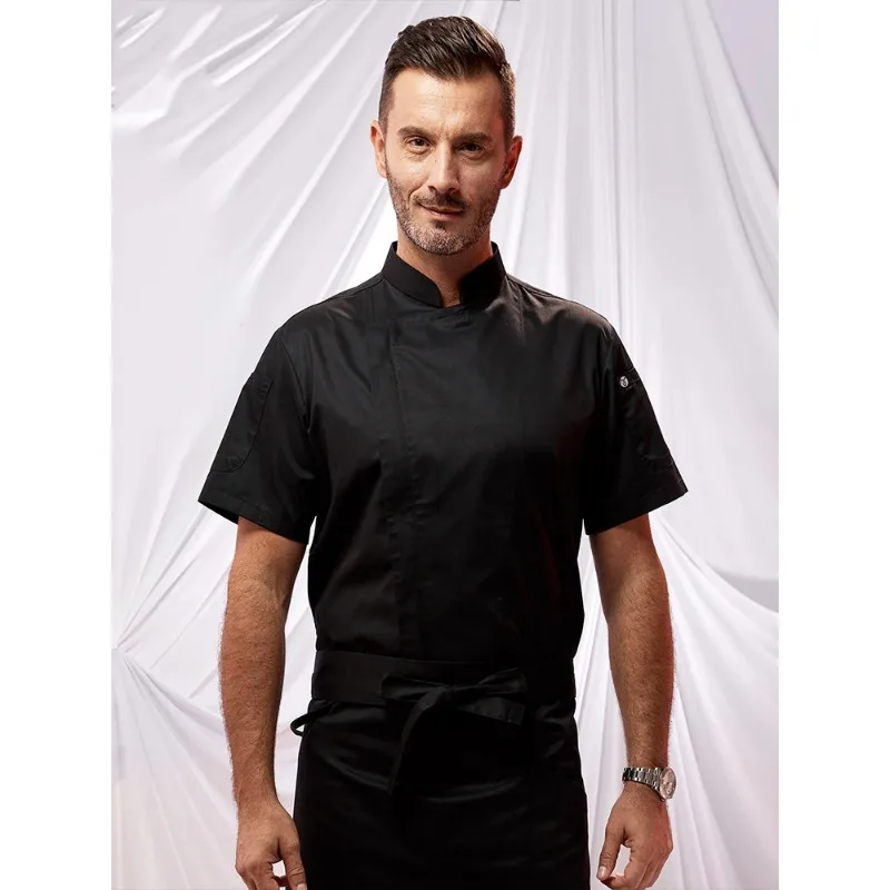 Short Sleeve Zipper Chef Uniform for Men, Light Breathable Hotel Restaurant Cook Overalls & Cafe Milk Tea Shop Waiter Jacket