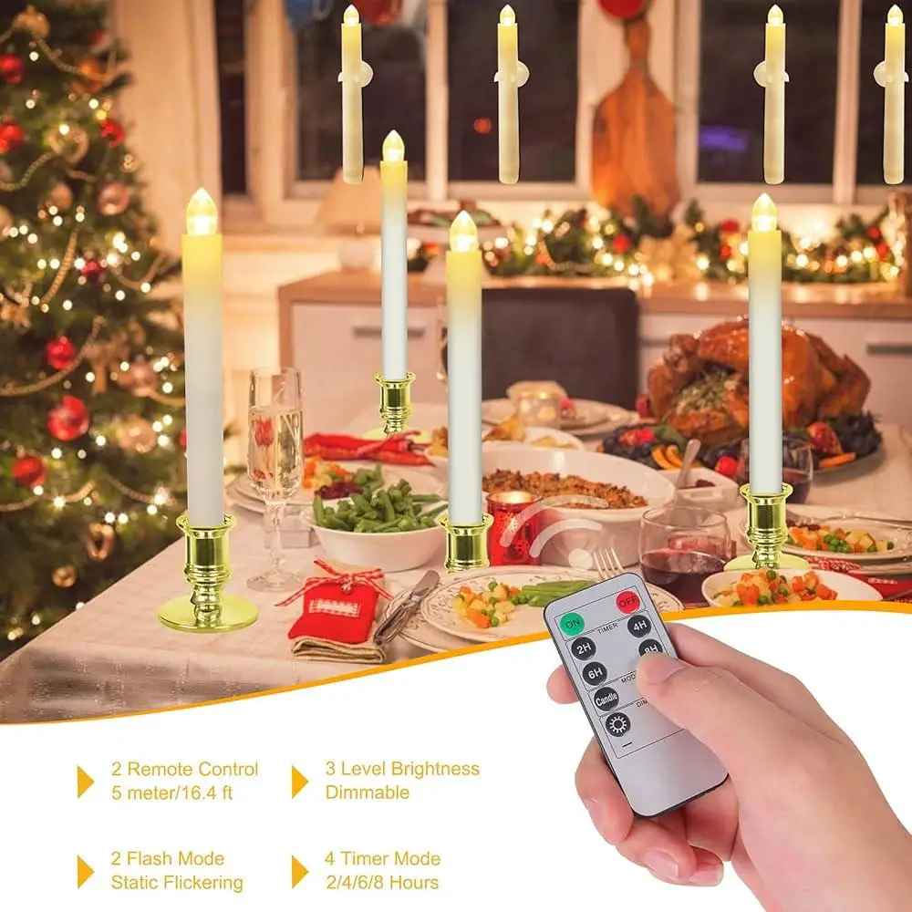 Battery Operated Window Candles 12 Pack Flameless LED Timer Remote Control Christmas Decorations Electric Candles with Holders