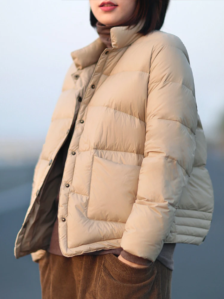 

2024 New Autumn Winter Women 90% White Duck Down Coat Casual Light Puffer Jacket Female Short Single Breasted Warm Parkers