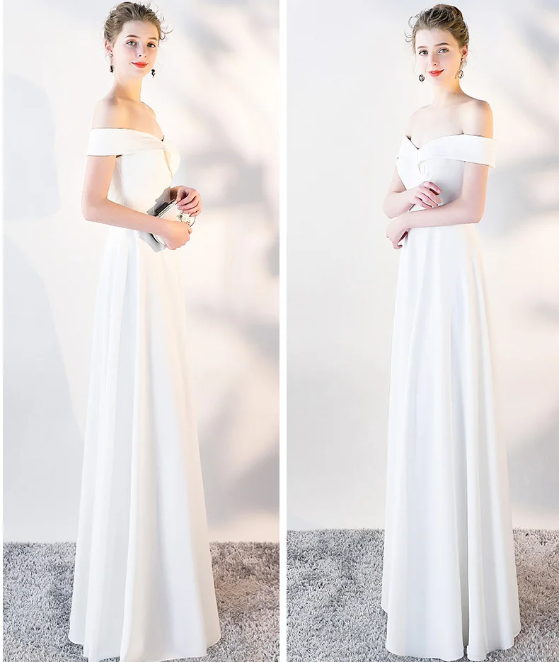 2023 Elegant Evening Dress Women Off Shoulder Long Bridesmaid Prom Dress White Wedding Party Wear YNY-1328