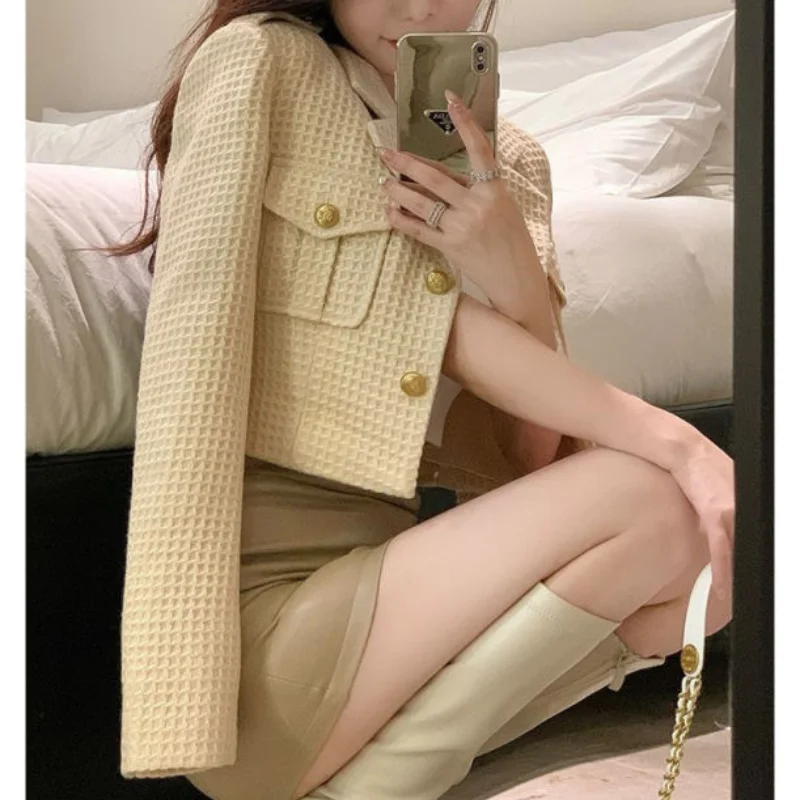 Spring Autumn Korean Khaki Short Suit Coat Hip Wrap Mini Half Skirt Two Piece Set Falls New Women Jakcet Slim Skirts Outfits