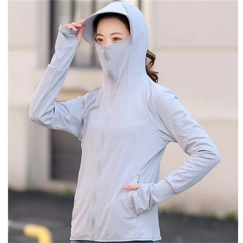 Sun Protection Clothing Women's White UV Protection 2025 Summer New Thin Breathable Hooded Cycling Short Jacket Elasticity