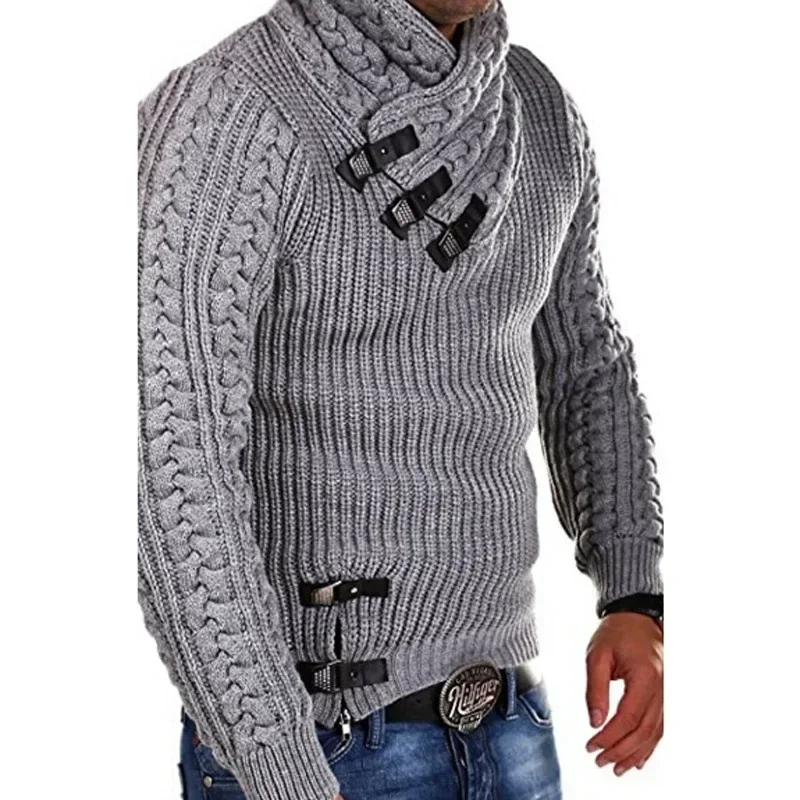 Sweaters Men Pullovers Knitted Full Sleeve Mock Neck Tops Knit Solid Slim Fit Top Splice Casual Regular Autumn Winter