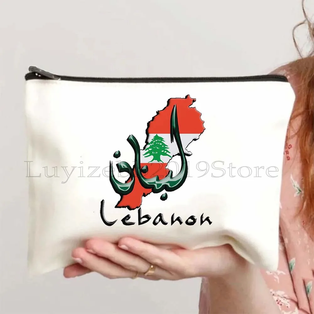 Beirut Lebanon Flag Map Lebanese Girl Saying Heart Cute Gifts Canvas Cosmetic Bag Makeup Bag School Pencil Case Zipper Pouch