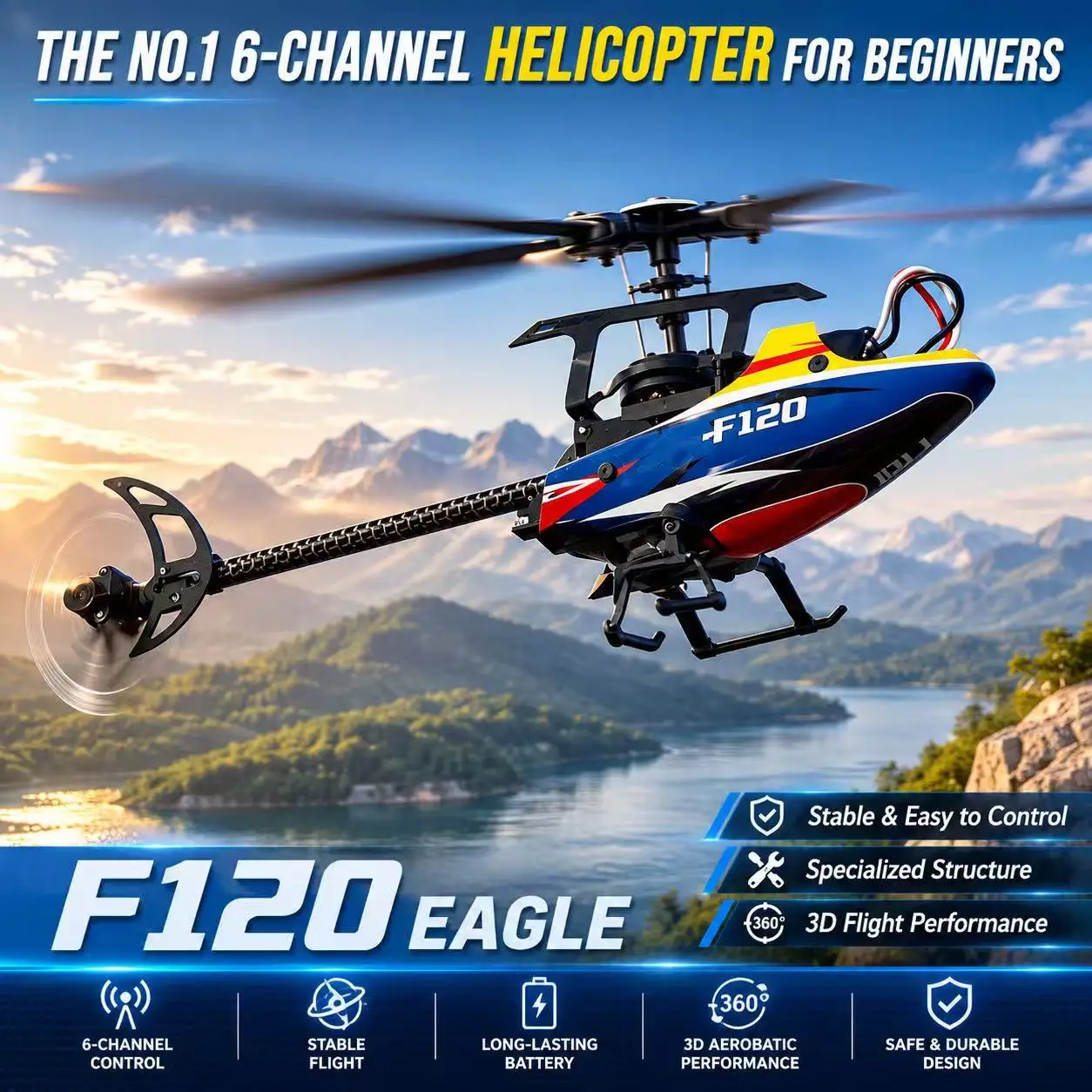 YXZNRC F120 Brushless RC Helicopter 2.4G 6CH 3D/6G Direct Drive Flybarless