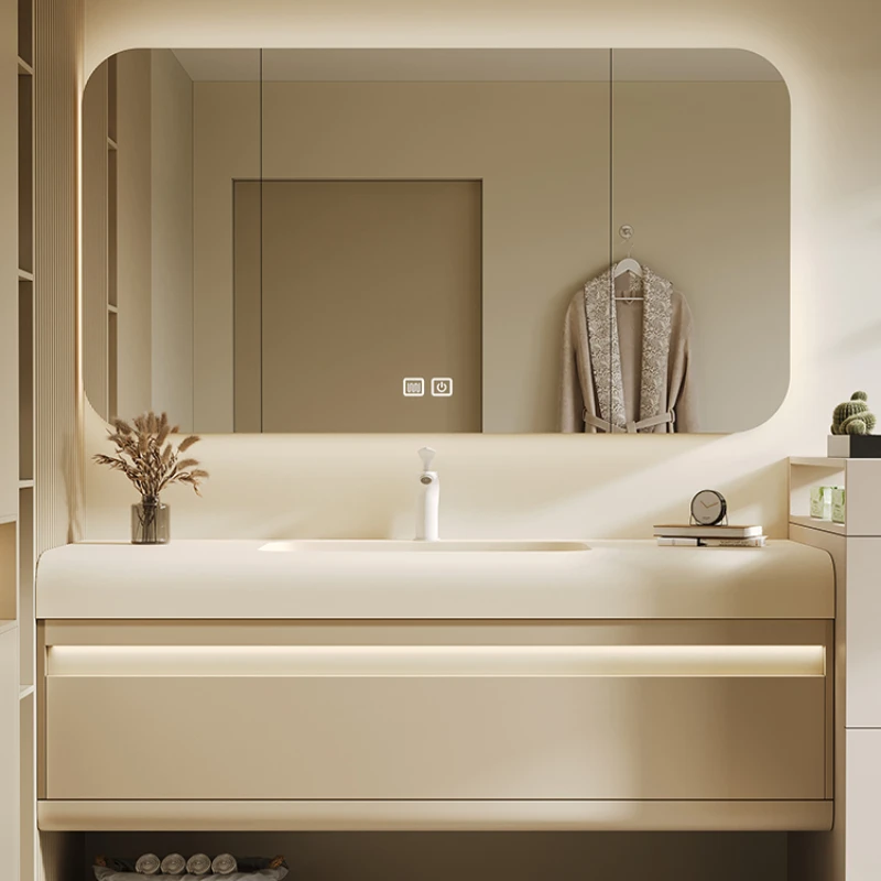 Integrated basin, cream, air, bathroom cabinet combination, minimalist bathroom, washbasin, sink, and washbasin