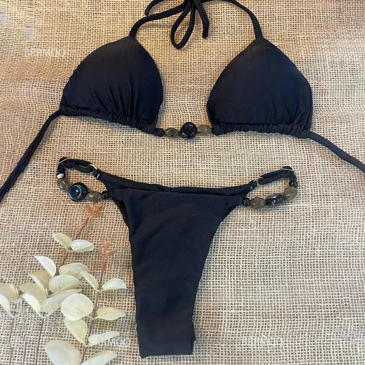 Push Up Bikinis 2025 Sexy Women Swimsuit Swimwear Female Solid Bikini Set Stone Biquinis Bathing Suit Swimming Suits Beachwear
