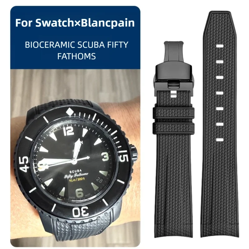 22mm arc-shaped silicone watch strap for Swatch X Blancpain BIOCERAMIC SCUBA FIFTY FATHOMS waterproof rubber watchband
