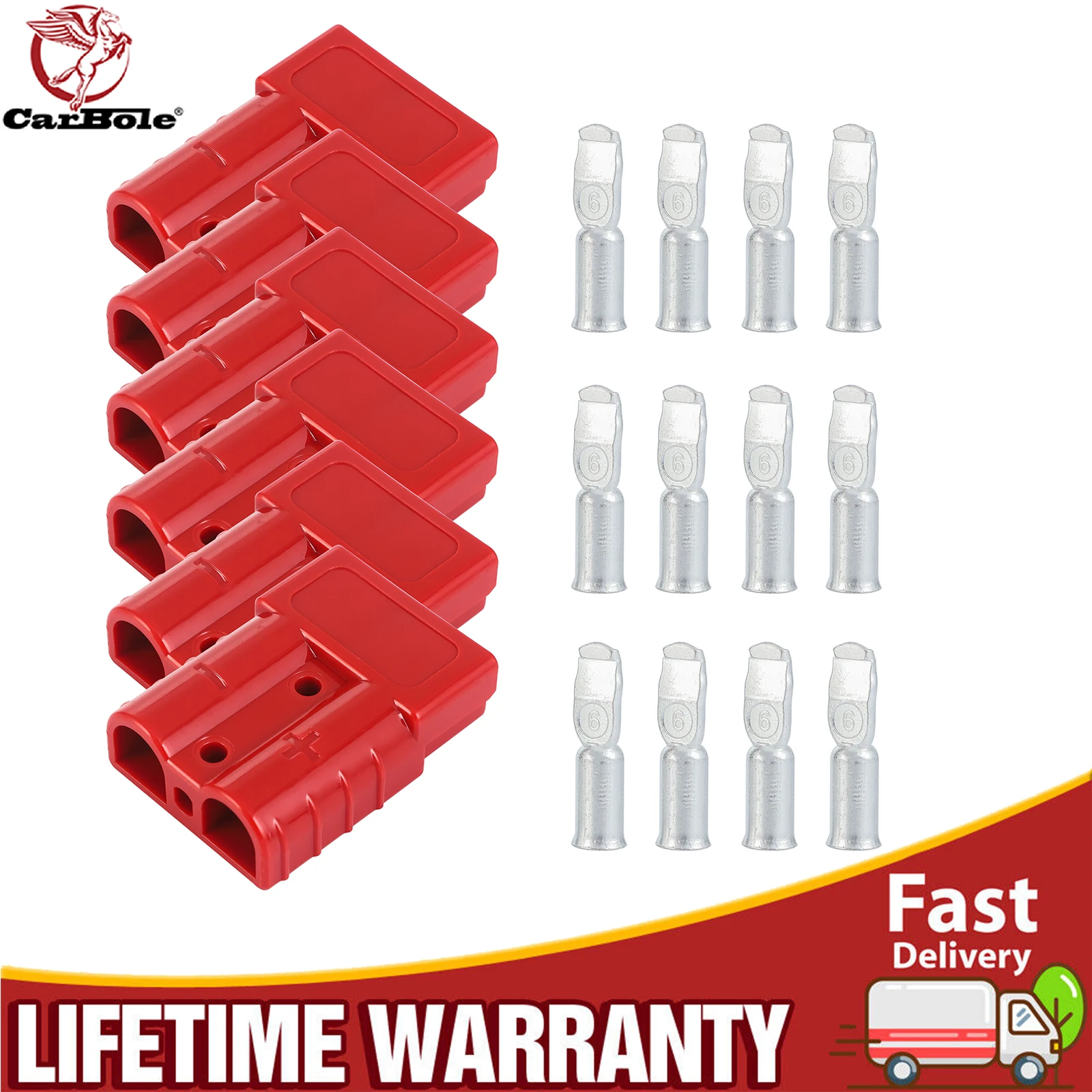 Carbole Hot Sale 6pcs Anderson Style Plug Connectors 50 AMP 6AWG - 10AWG 12-24V DC Power Tool RED