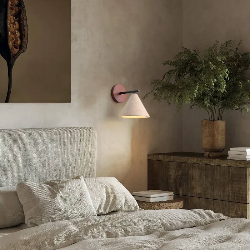 Modern Stone LED Wall Lamp Bedside Lamps Classical Wall Light Bedroom Living Room Yellow Travertine Home Decor Lighting Fixtures