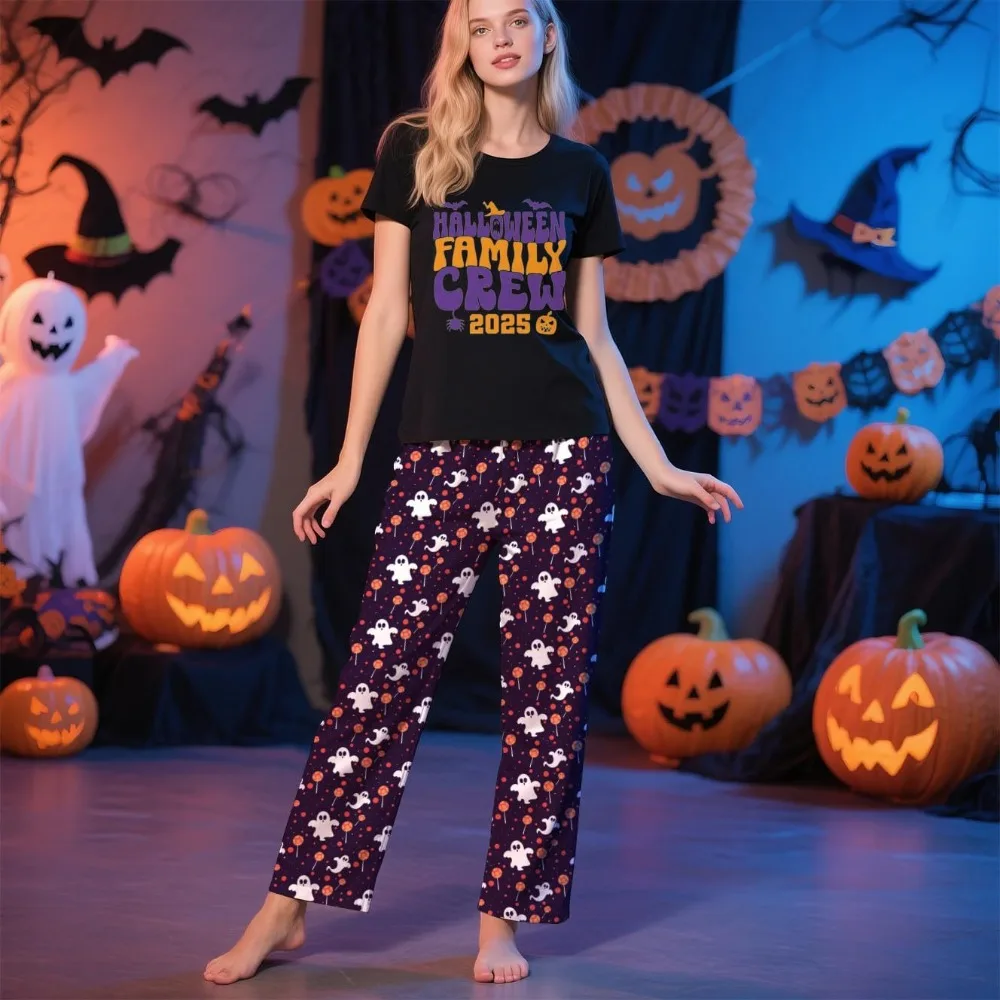 Conjunto de Pijama Familiar de Dos Piezas para Halloween, Camiseta de Manga Corta y Pantalones, Ropa para Familiares y Niños