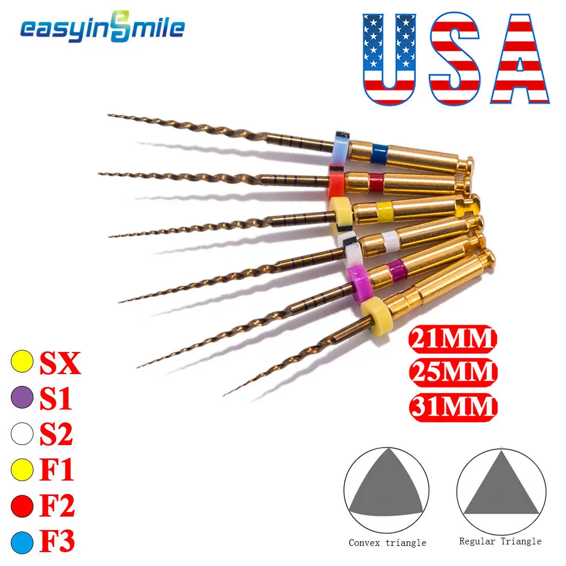 6Pcs/Pack EASYINSMILE Endodontic Dental Endo Rotary Files X-Pro Gold Taper Niti Root Canal Tips SX/S1/S2/F1/F2/F3 25/31mm For