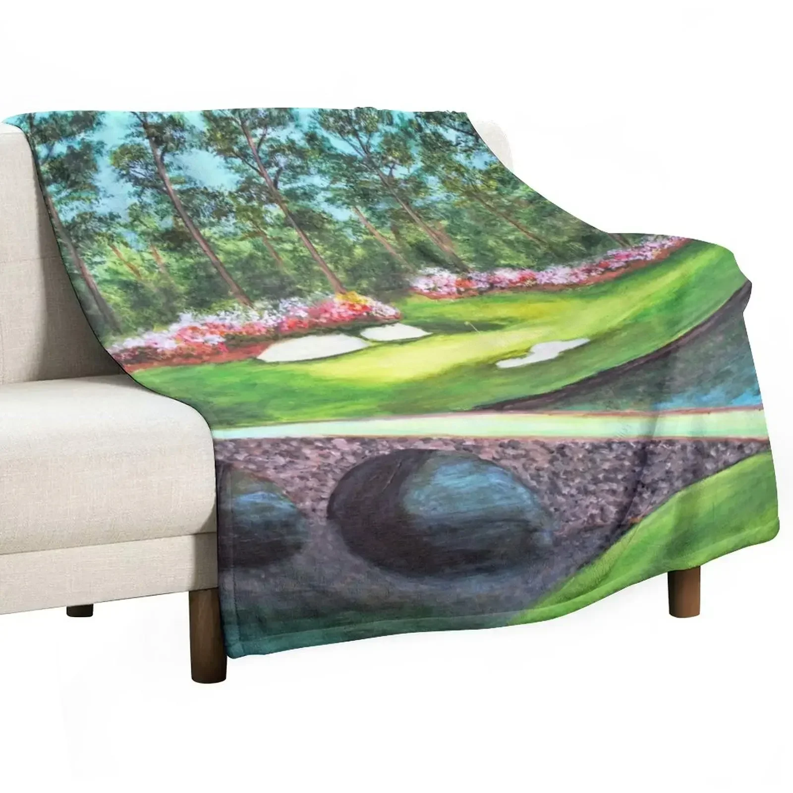 

12th Hole At Augusta National Golden Bell Throw Blanket Flannel Fabric Decorative Sofa Softest Blankets For Sofas Blankets