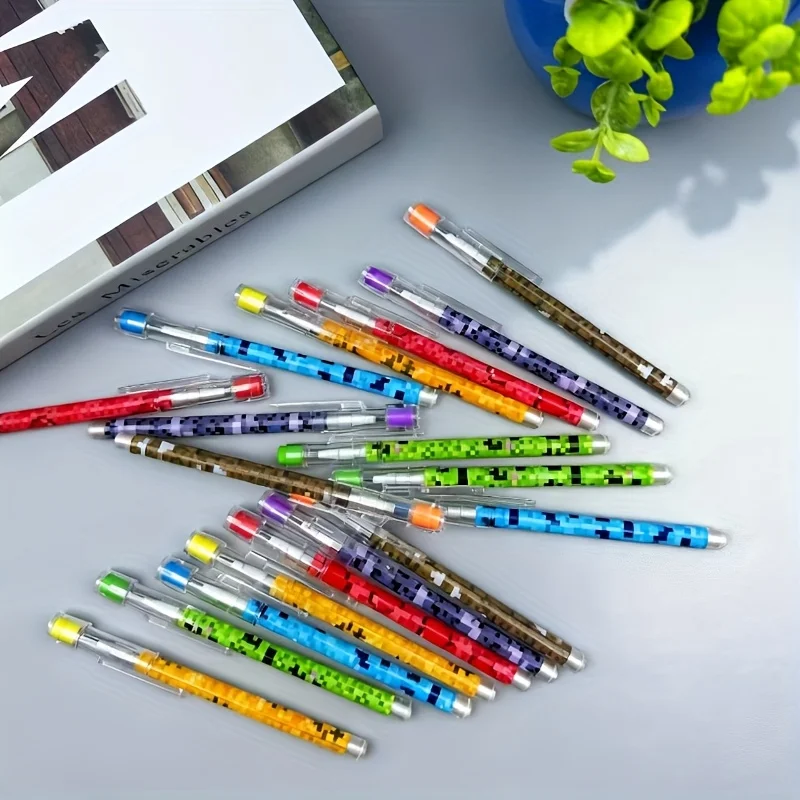 12-teiliges Set Bleistifte mit zufälligen Farben und Pixel-Mustern, Cartoon-Bleistifte, Schülerpreis-Bleistifte, Bleistifte mit Radiergummi, Schreibwarenbedarf, Lern- und Geschenkartikel – Detail 2
