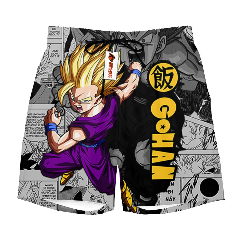 

2026 New Dragon Ball Gohan Kid Super Saiyan Manga Print Quick Dry Shorts Men Casual Beach Wear Gym Workout Sports Board Shorts