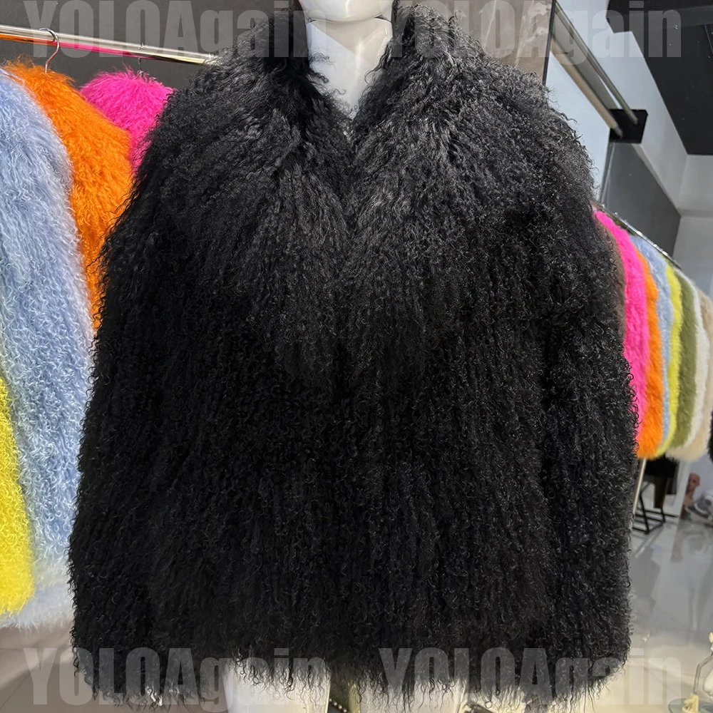 YOLOAgain 2025 Winter Warm Women's Real Mongolia Sheep Fur Jacket Plus Size 8XL Sheep Fur Coat