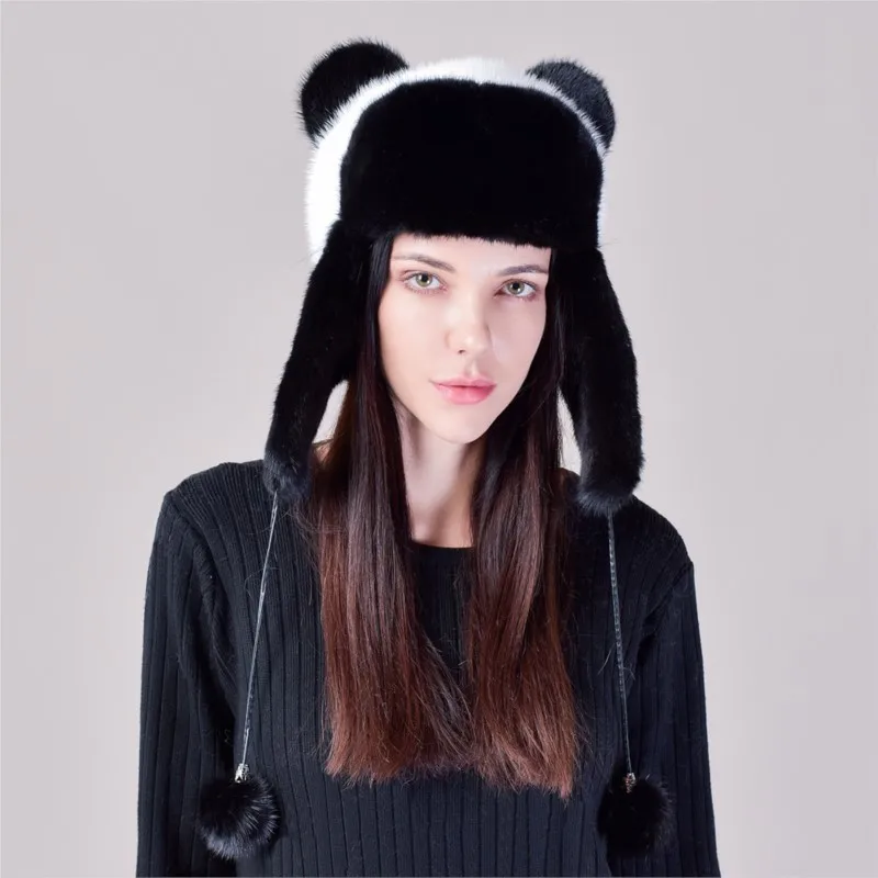 

New whole leather cute ear-protecting hat warm girls' woolen