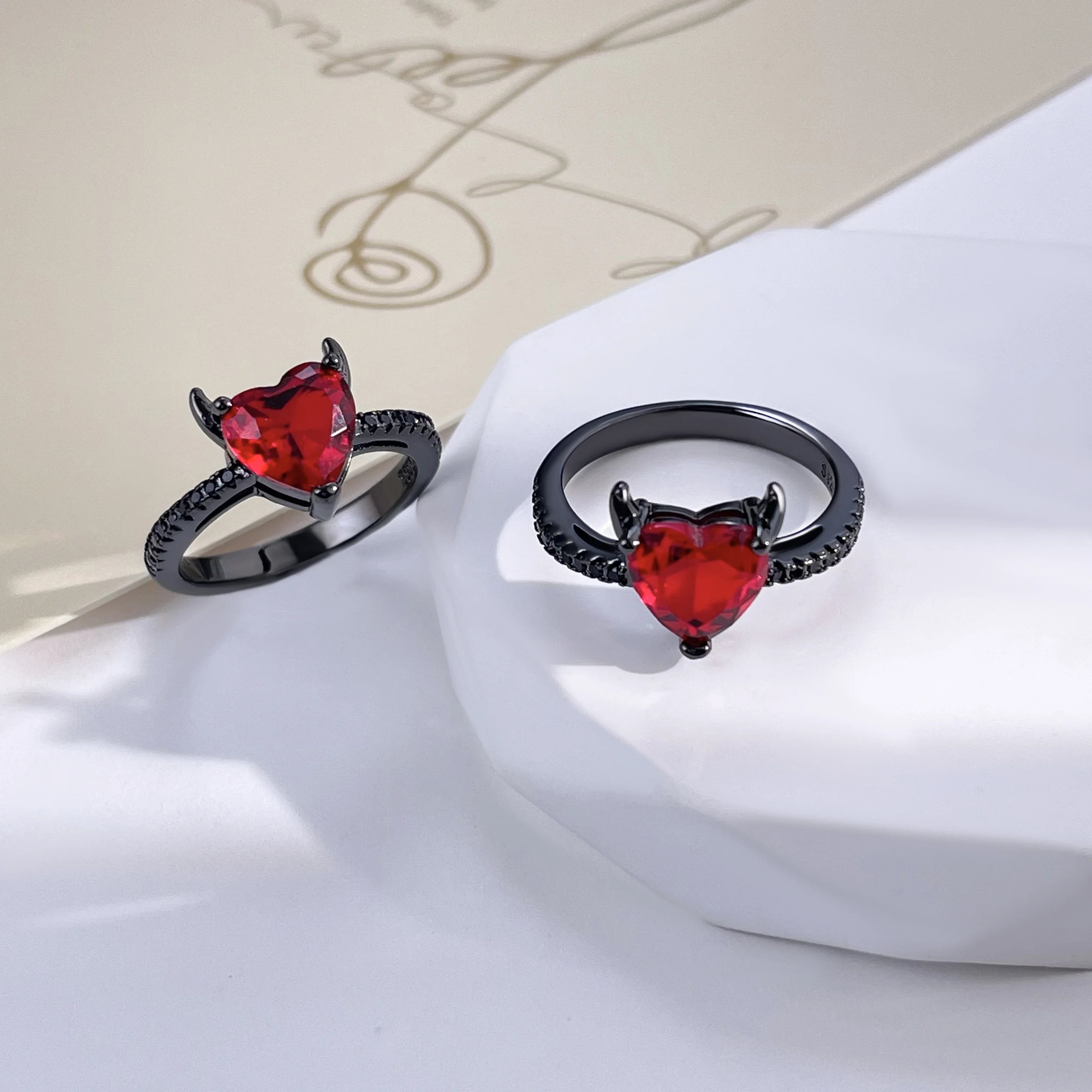925 Sterling Silver Red Love Black Zircon Devil Original Ring for Women Friendship Wedding Anniversary Simple Jewelry Gift