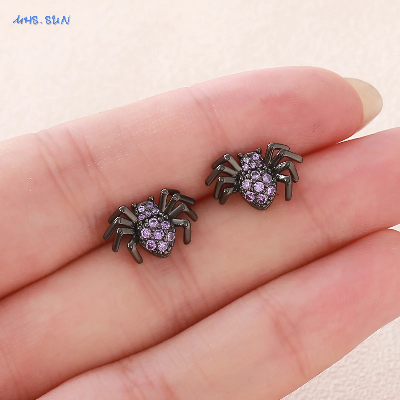 MHS.SUN الأرجواني مكعب الزركون الأسود العنكبوت وأقراط للنساء الرجال الهيب هوب الحيوانات هالوين مجوهرات مهرجان هدية حفلة