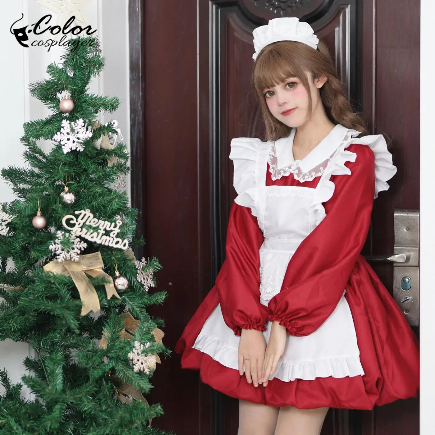 Color Cosplayer Christmas Maid Dress for Women Red Lolita Suit Servant Cosplay Costume Adult Uniform Fantasia Party Clothing