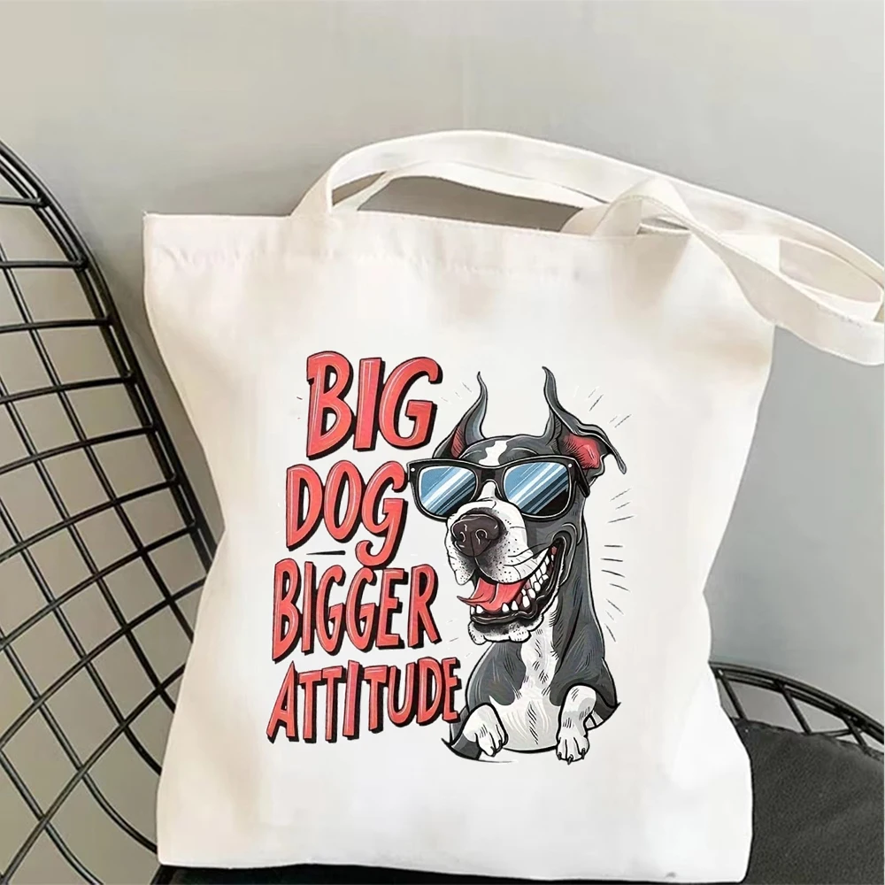 Eco Reusable Canvas Shopping Bag Big Dog Quote Graphic Print Tote Aesthetic Travel School Book Bag Cool Gift for Pet Lover